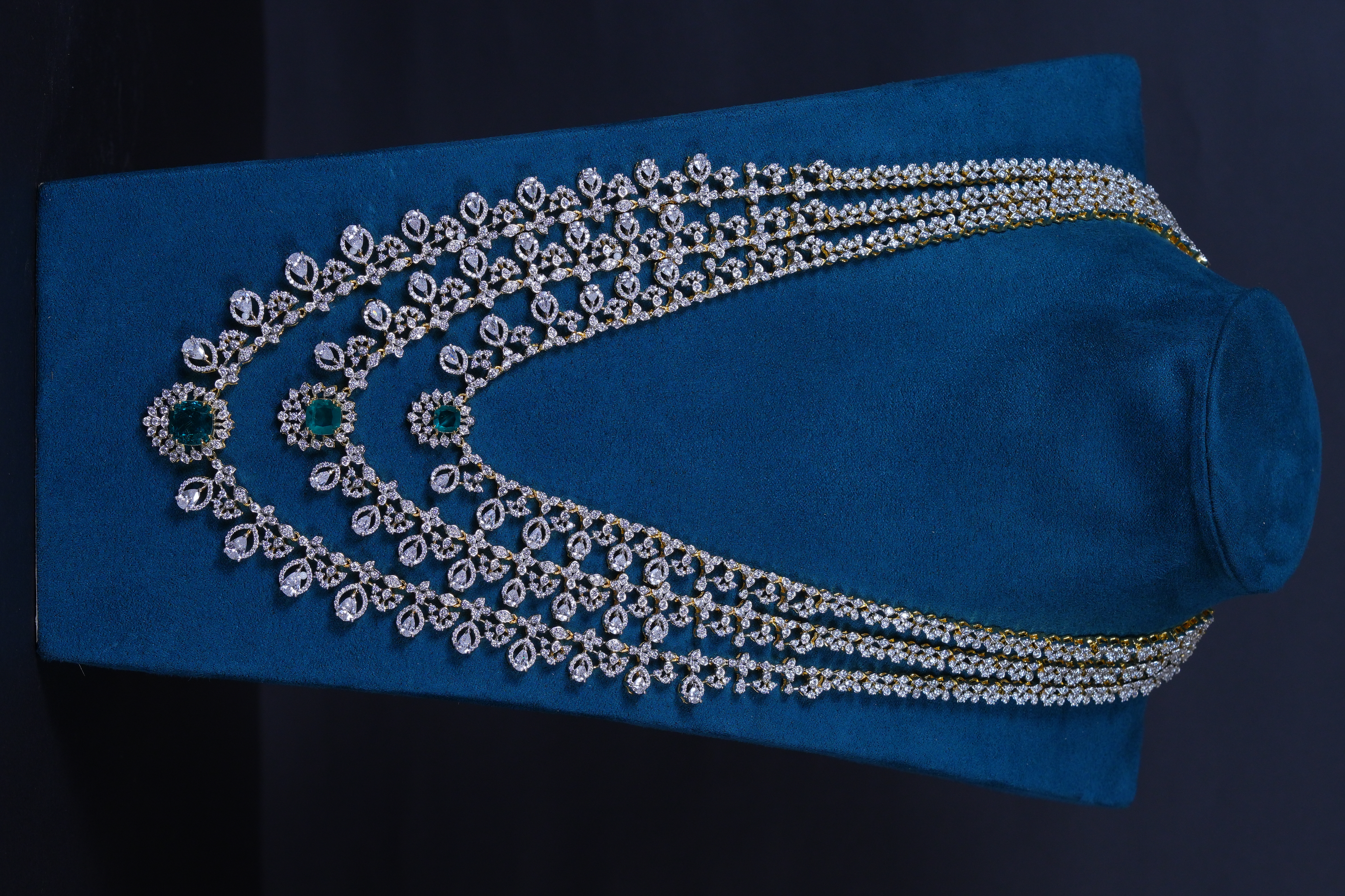 Royal 3-Layer American Diamond Haramwith Earrings in 92.5 Sterling Silver