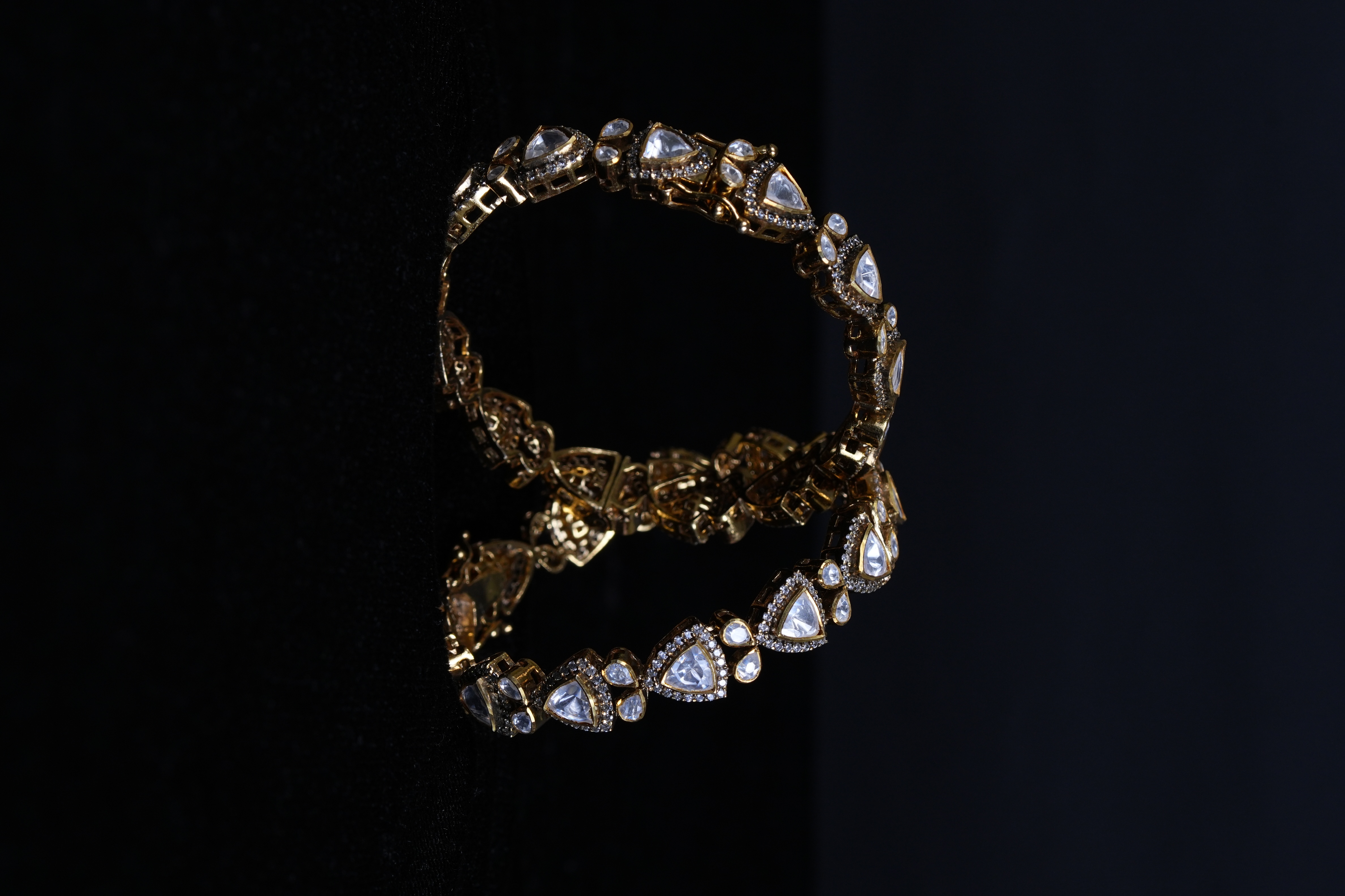 92.5 Sterling Silver Polki Kundan Openable Kada Bangles