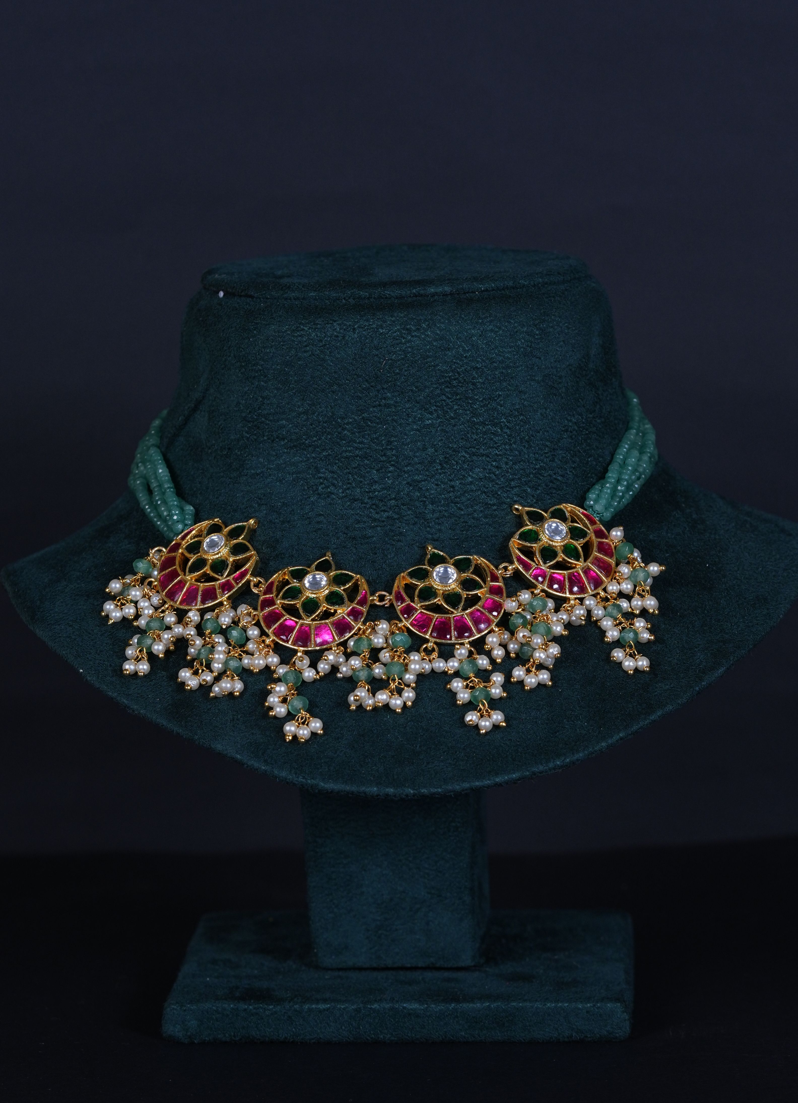 Jadau Kundan Green Beads Choker