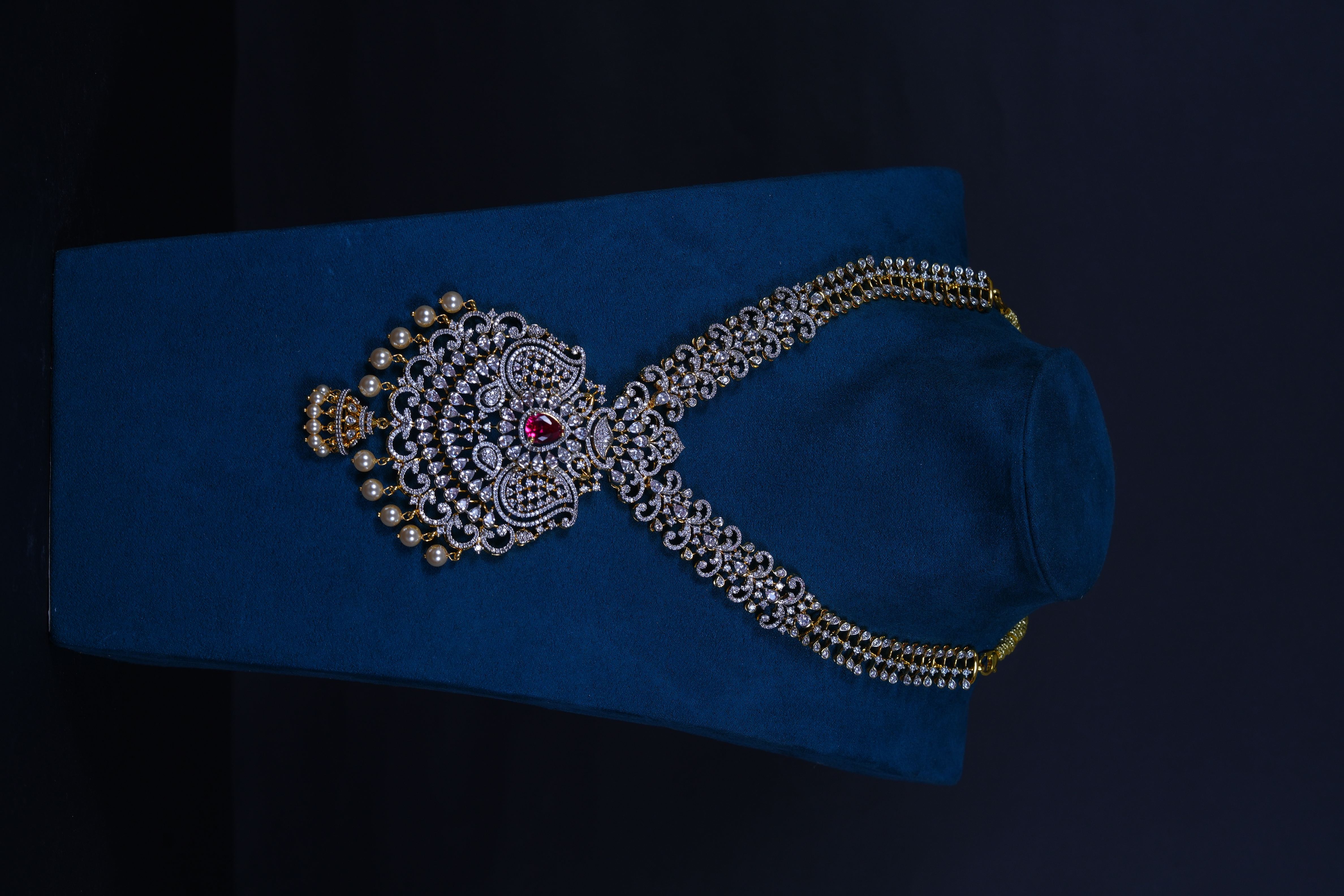 Royal Ruby AD stones Long Haram Set in 92.5 Sterling Silver