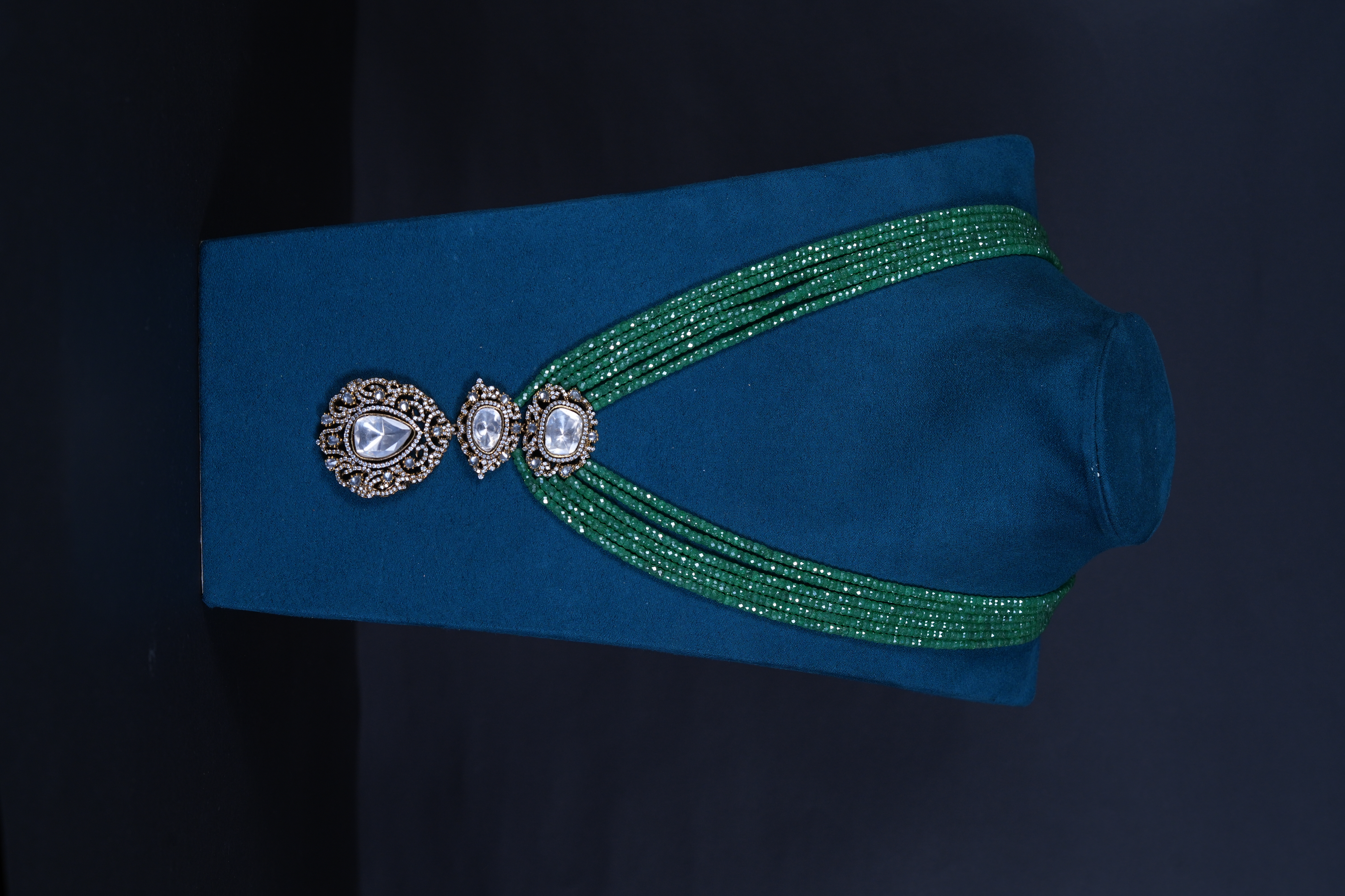 Victorian Polki Green Beaded Set with Earrings