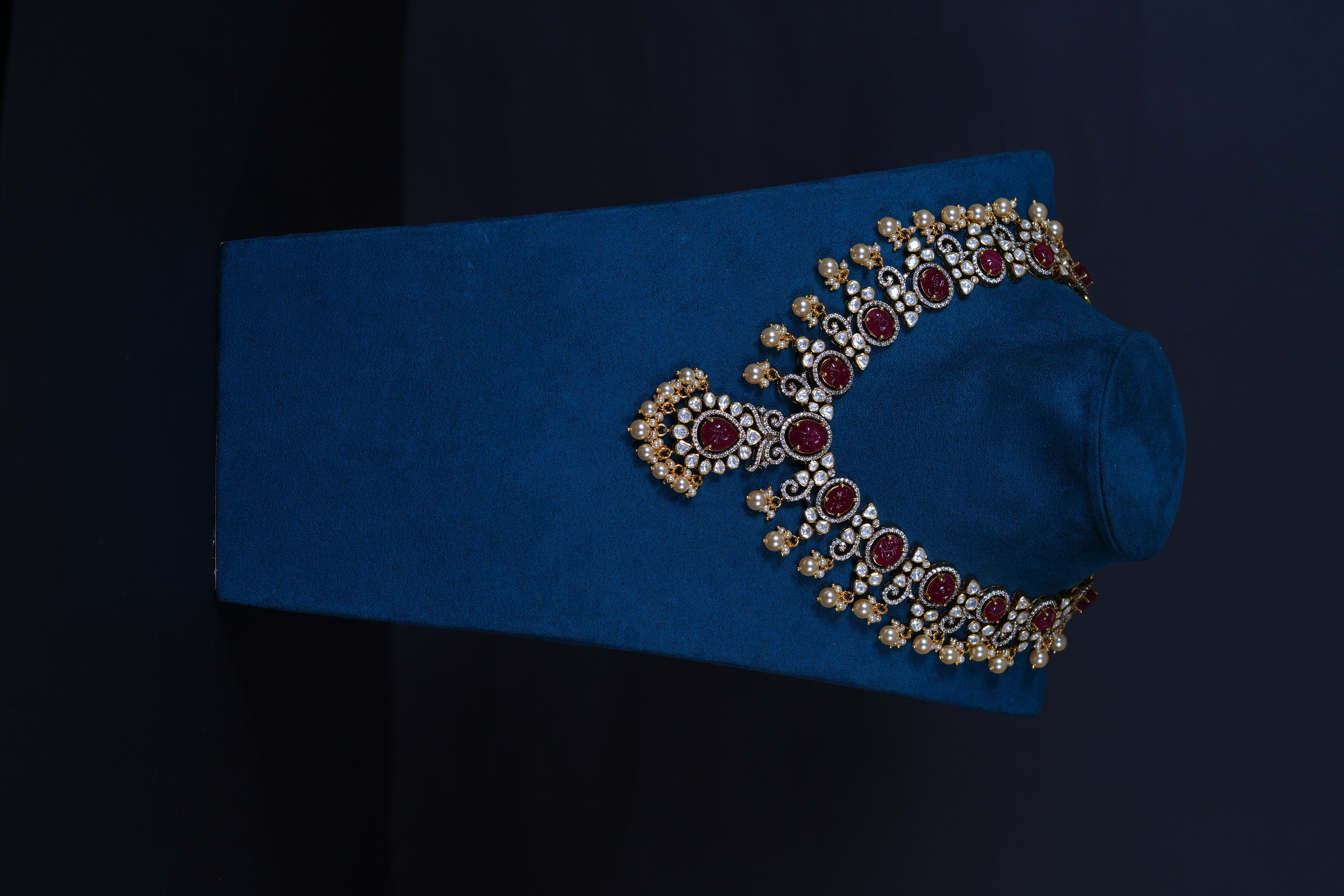 Royal Ruby Carved Polki Necklace Set – 92.5 Sterling Silver