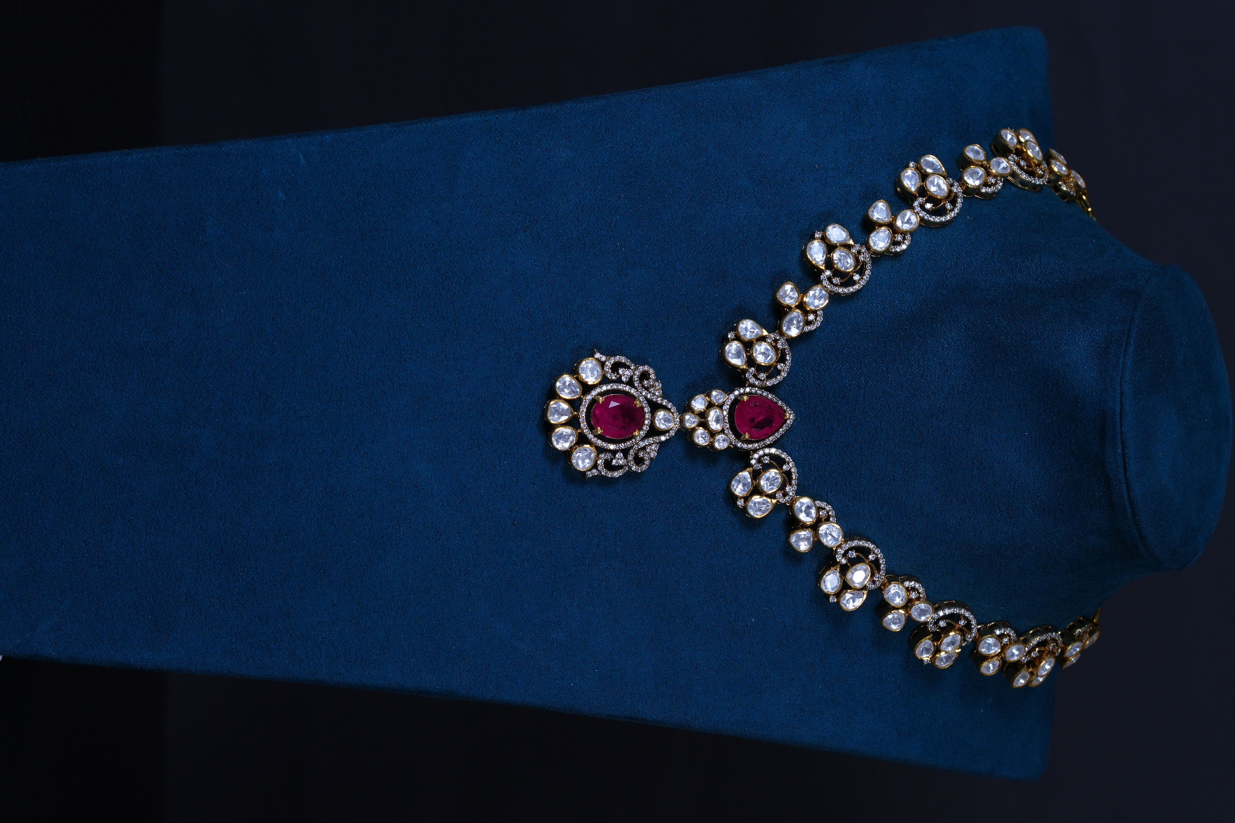 Elegant Polki Ruby Necklace with Earings in 92.5 Silver