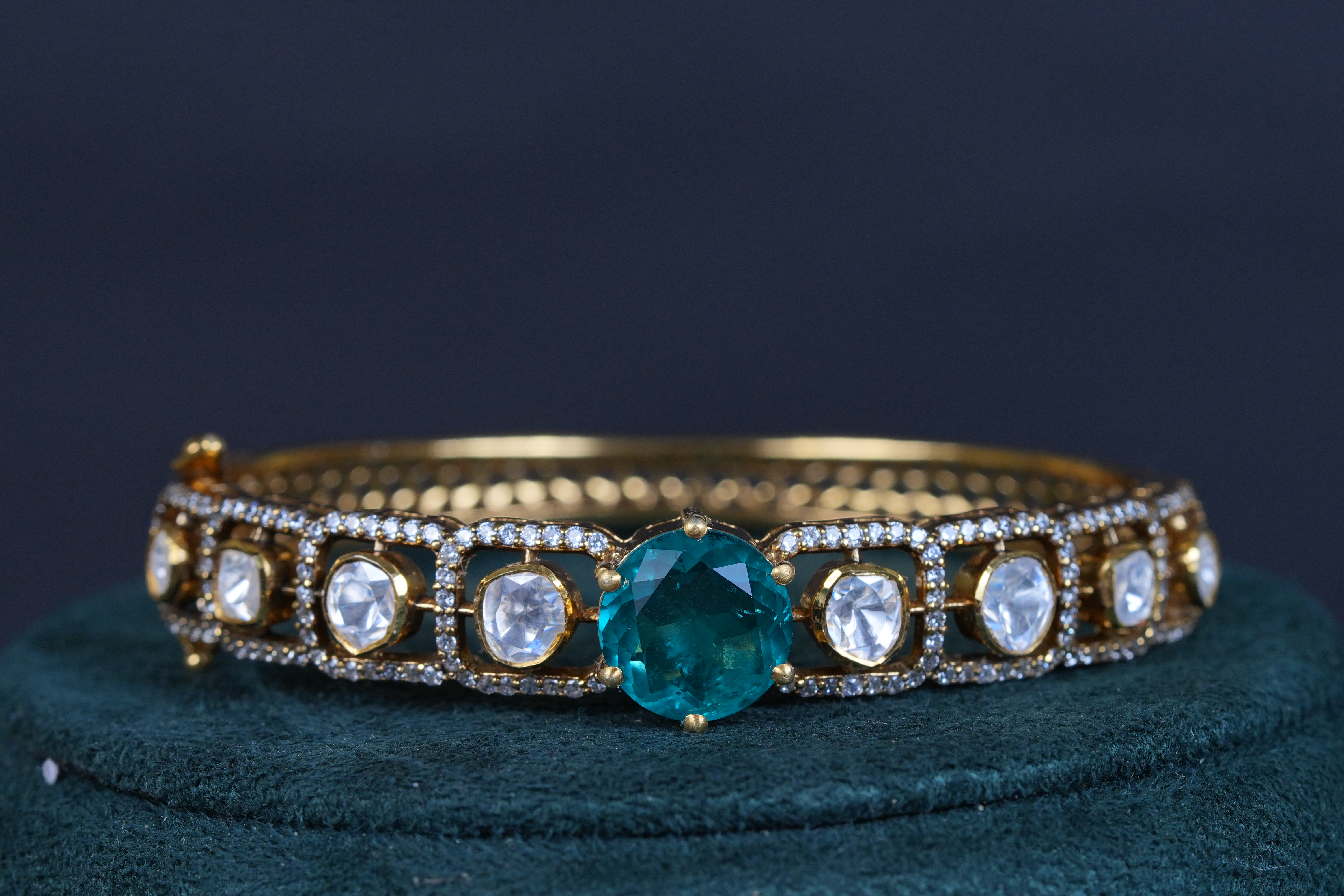 92.5 Sterling Silver Polki Emerald kada