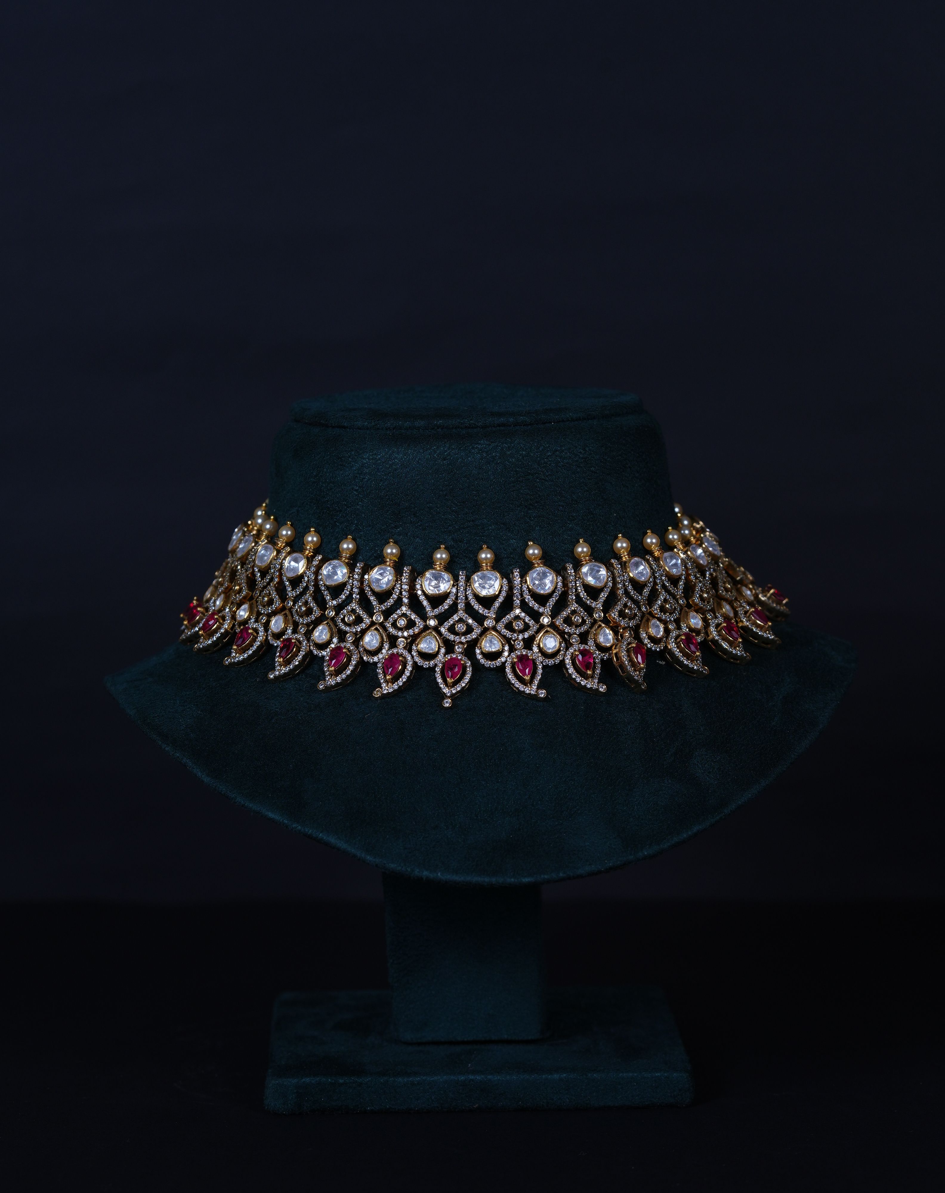 Polki Ruby Choker with Earrings in 92.5 Silver