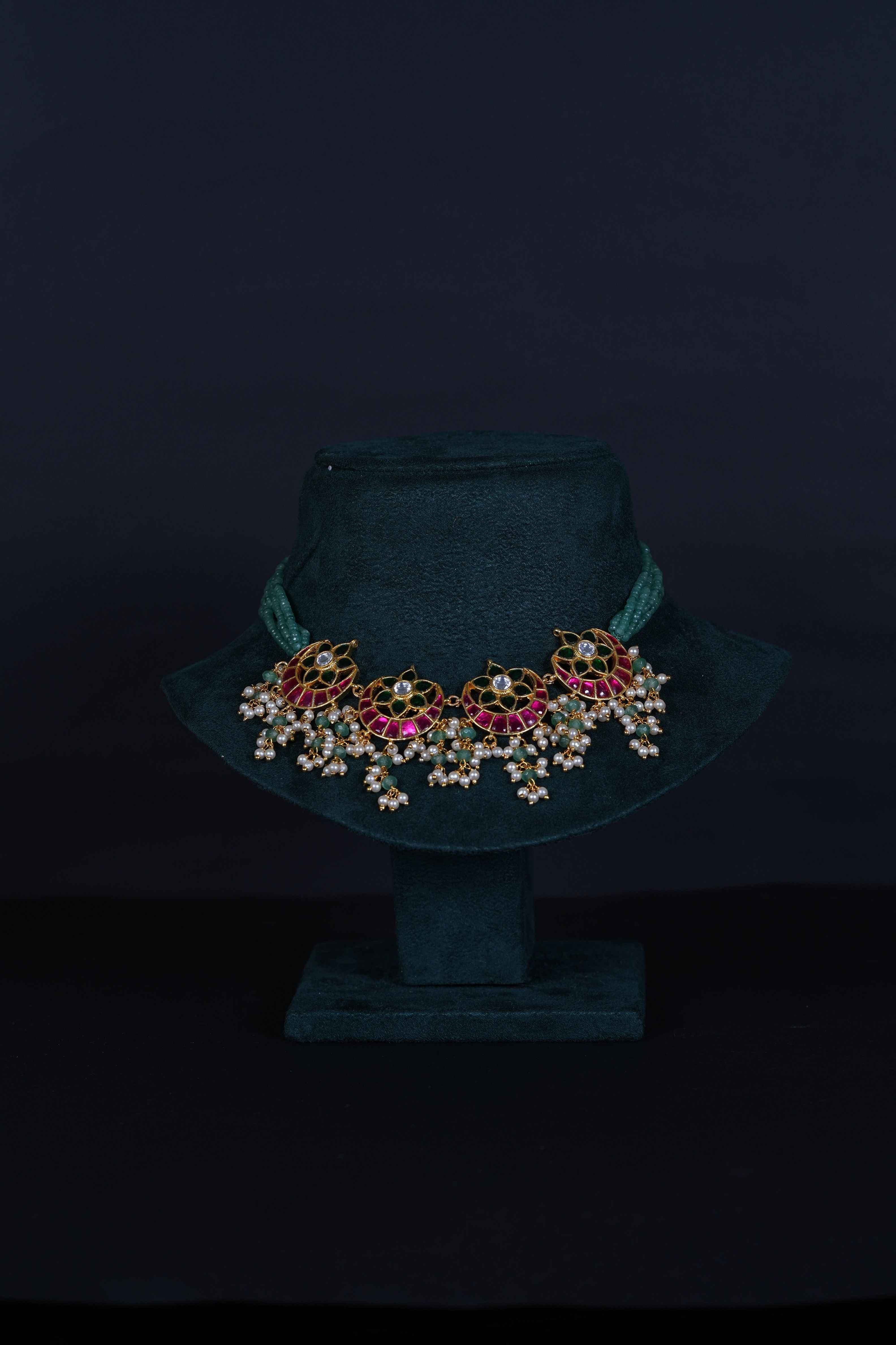 Jadau Kundan Green Beads Choker