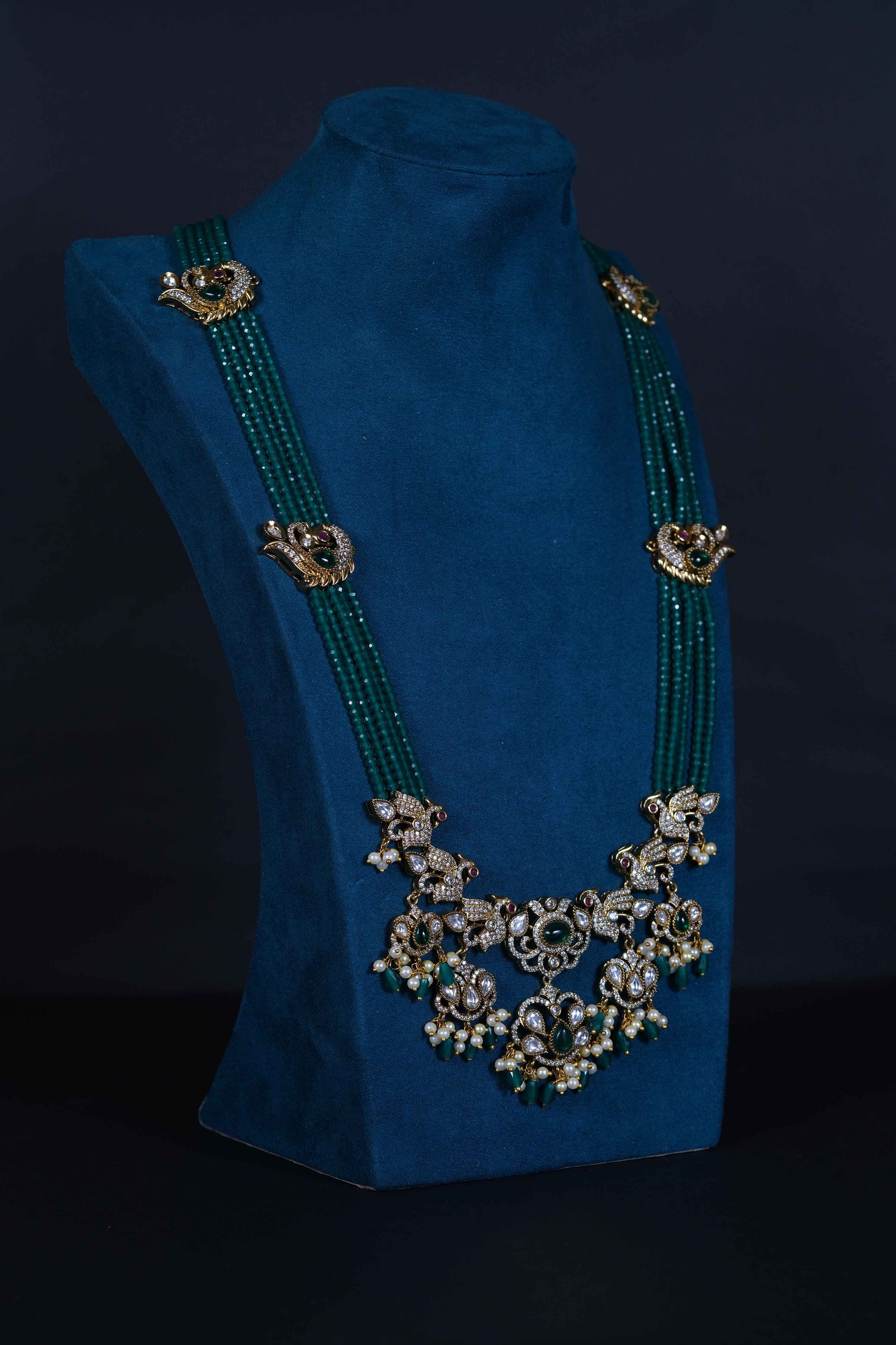 Victorian Pendant Haram Set with Green Beads & Earrings