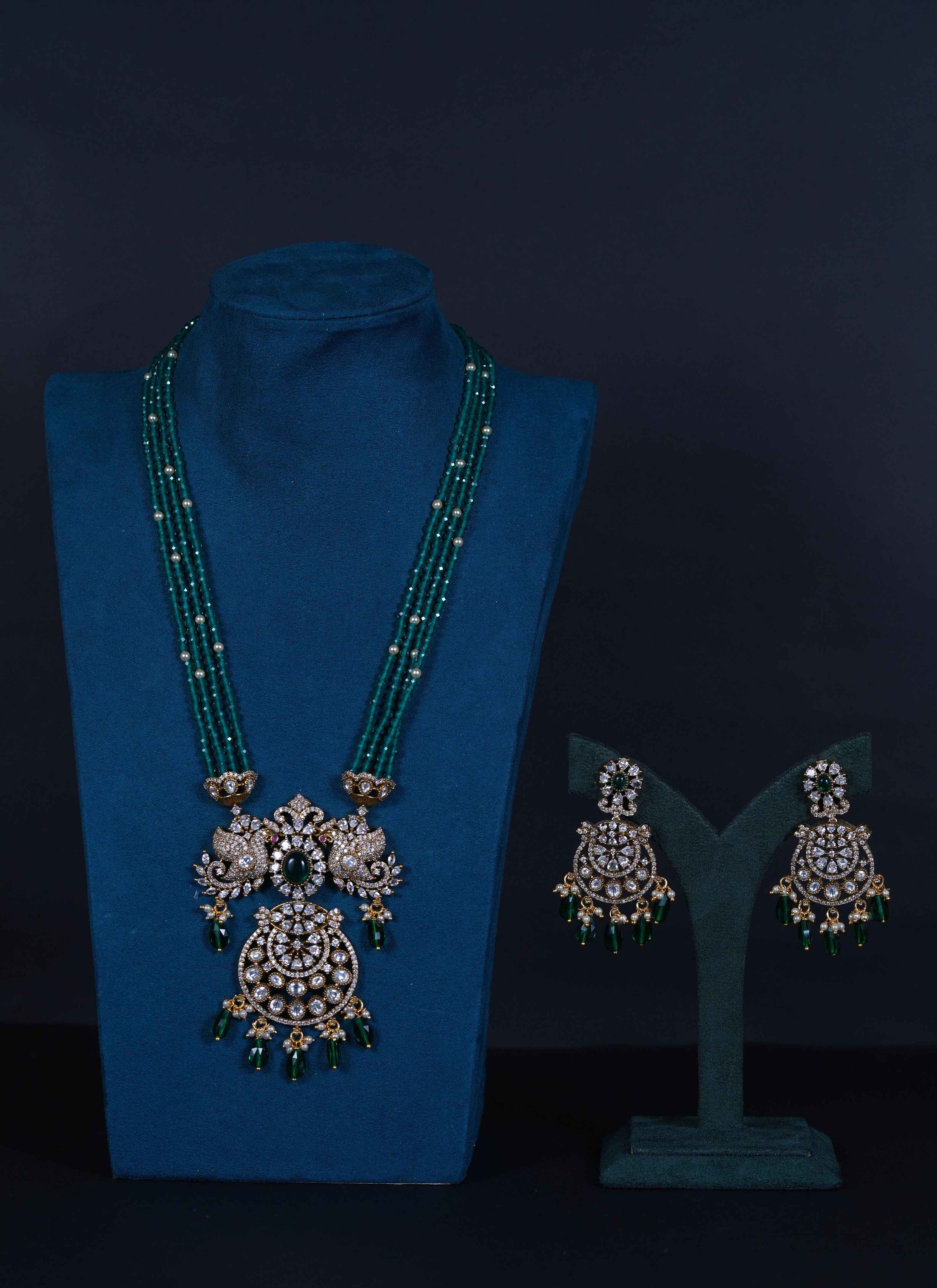 Victorian Pendant Haram Set with Green Beads & Earrings