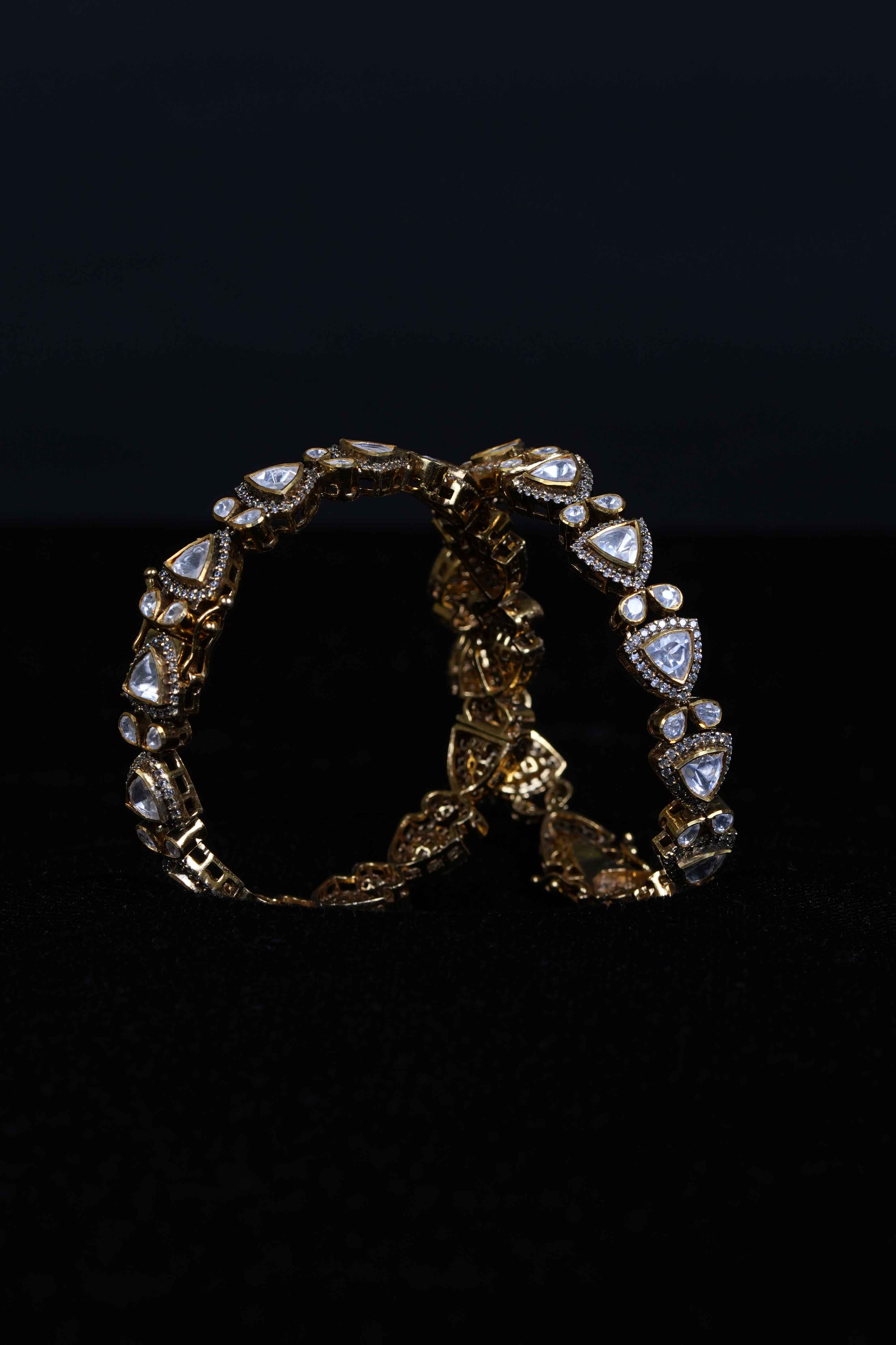 92.5 Sterling Silver Polki Kundan Openable Kada Bangles